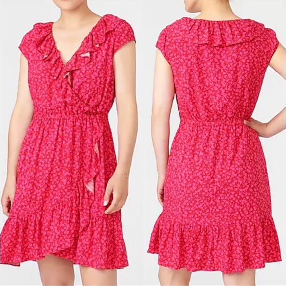 J Crew V-neck Ruffle Dress in Tossed Bouquet Print, Color Red Briar, Size 0, NWT - Picture 1 of 6